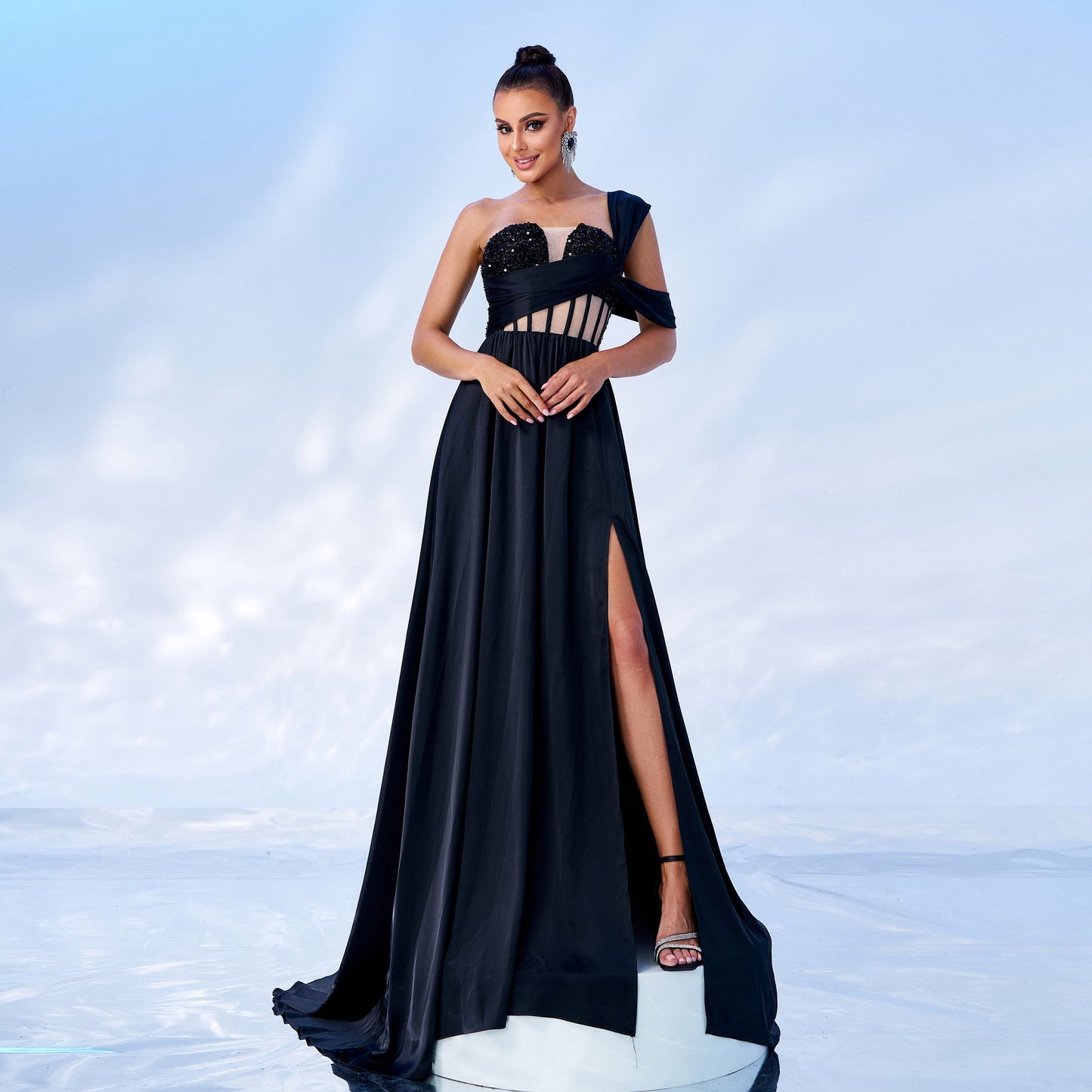 One-shoulder Sequin Slit Maxi Dress Party Dress