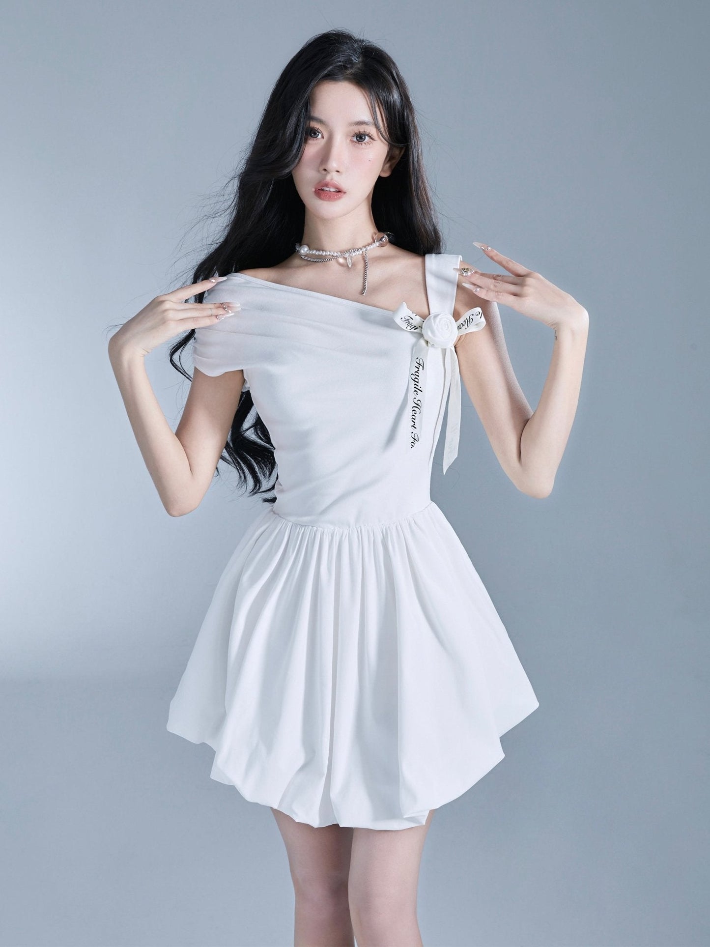 Off-shoulder Tie-strap Fit & Flare Mini Dress