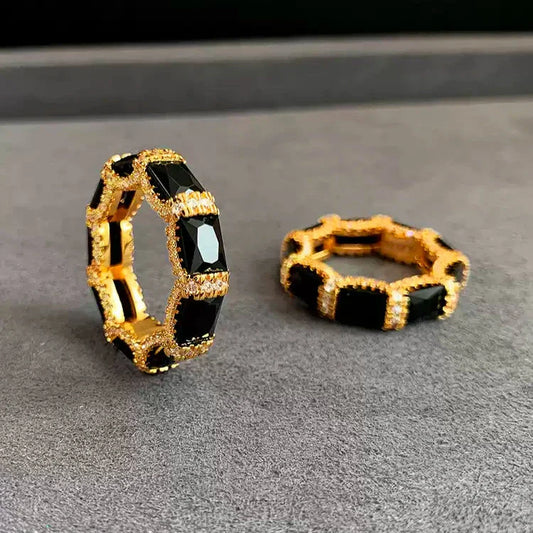 Dallas Black Agate Band Ring