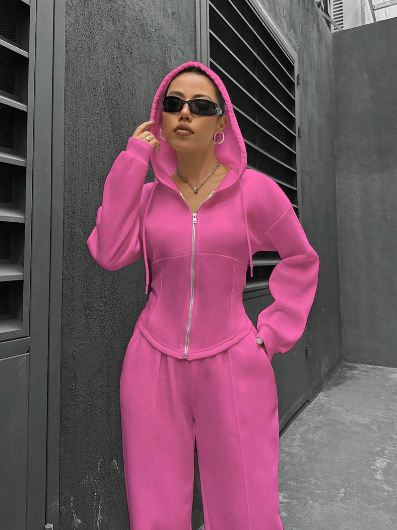 Spring Autumn Two Piece Set Hooded Cardigan Slim Fit
