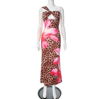 Autumn Leopard Print Hollow Out Cutout Out Socialite Maxi Dress Clothing