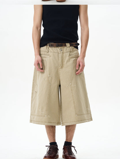 Distressed Grey Cargo Denim Shorts