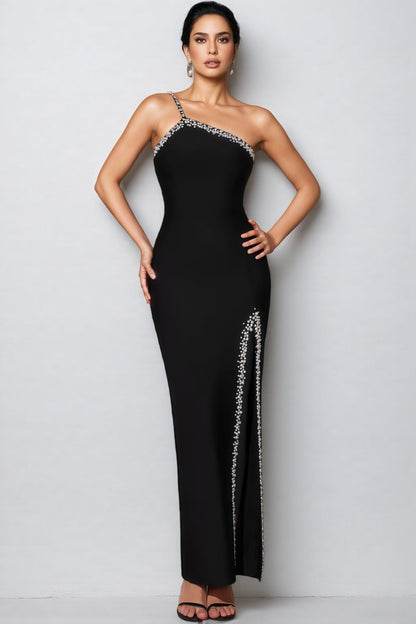 Isolld Diamond-studded High Slit Maxi Dress