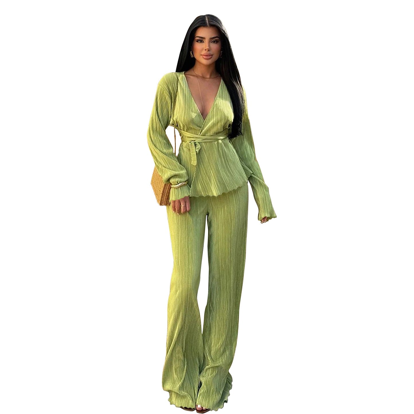 Clothing V Neck Long Sleeve Cardigan Autumn Winter Two Piece Set