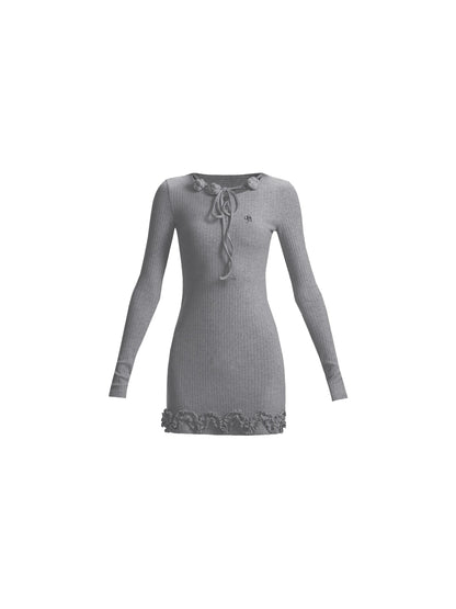 Ribbed Ruffle Mini Dress