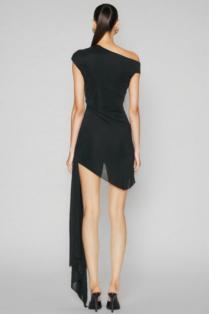 Olexia Asymmetric Embroidered Rose Mini Dress