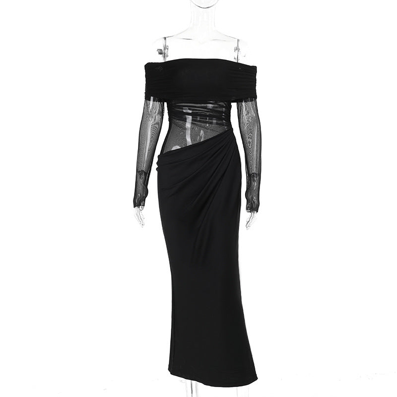 Summer Maxi Dress Off the Shoulder Mesh Hollow Out Cutout Dress