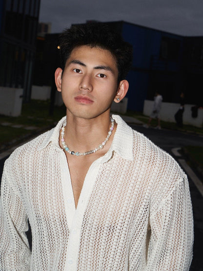 White Open-knit Cardigan