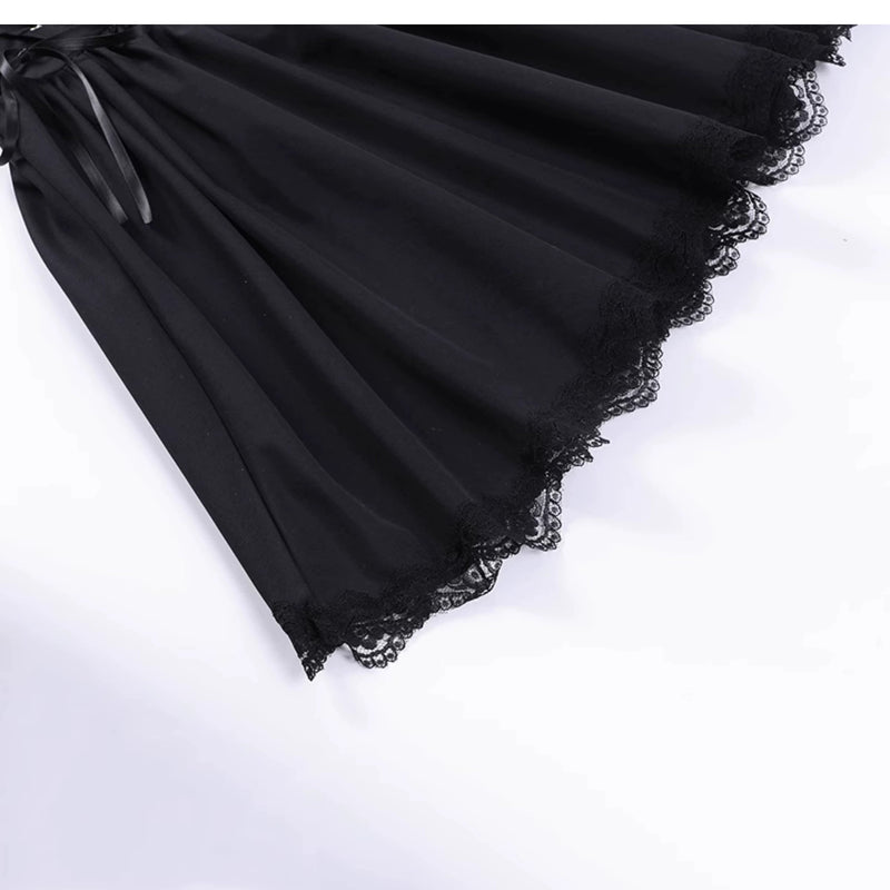 Wannathis Gothic Lolita Dress Set - Black Corset Mini Dress With Lace Bolero and Gloves