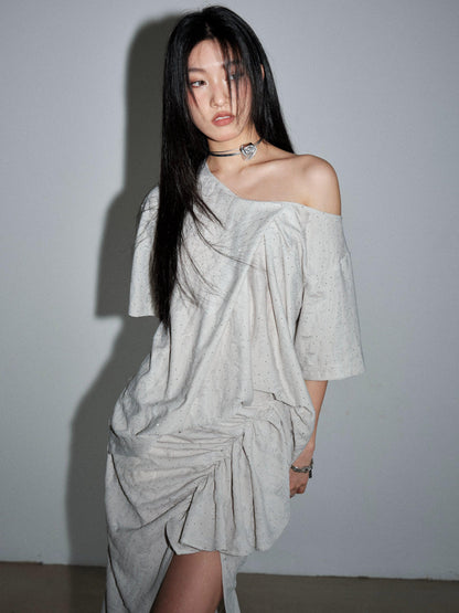 Off-shoulder Asymmetric Draped Maxi Dress