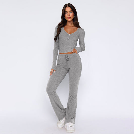 Sweet Spicy Long Sleeved Shirt Pants Two Piece Set Set