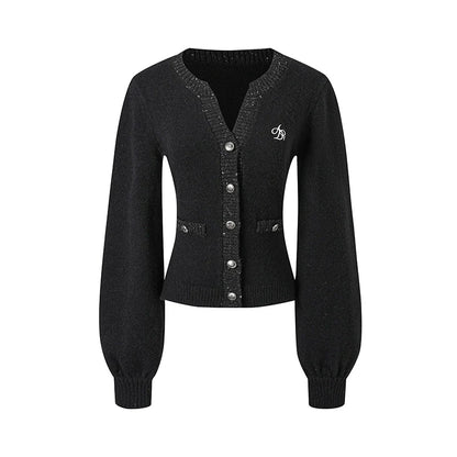 Cream Puff Sleeve Cardigan - Classic Button-up Knit Sweater