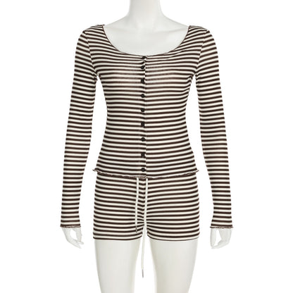 September Striped Cardigan Shorts Set