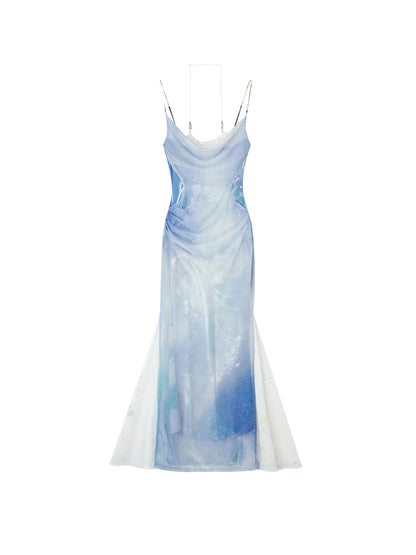 Sky Blue Watercolor Mermaid Maxi Dress Set
