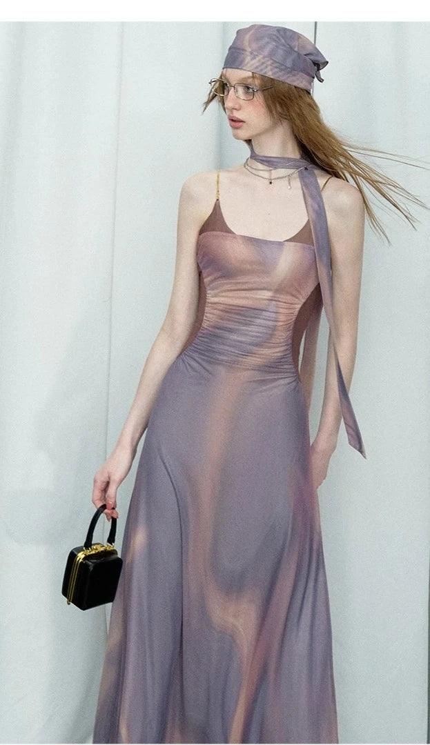 Of Akiva Satin Maxi Dress - Spaghetti Strap A-line Evening Gown With Ruched Waist Detail