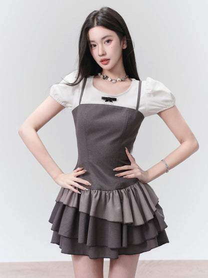Charcoal : Strapless Ruffle-tier Mini Dress