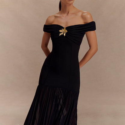Backless Mesh Panel Midi Dress