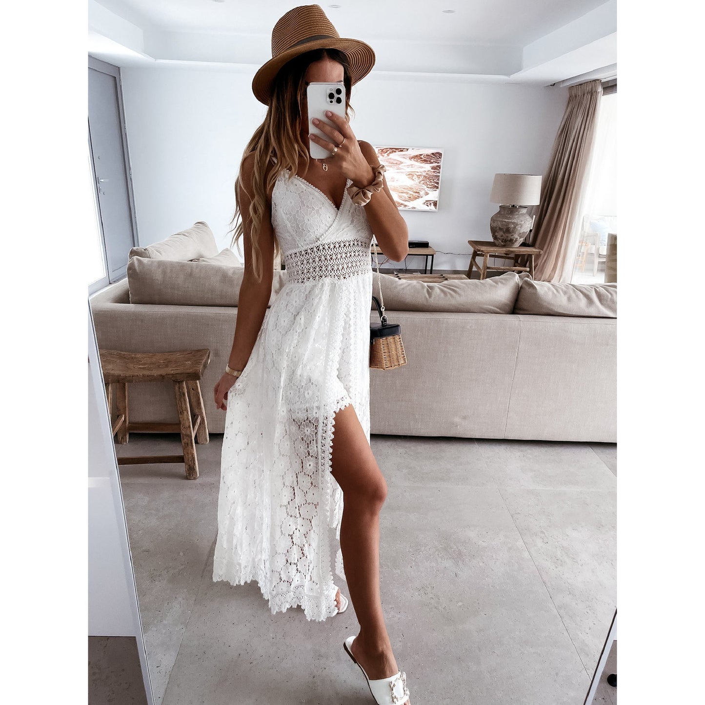 Strap Stitching Jumpsuit Home Vacation Hollow Out Cutout Jumpsuit