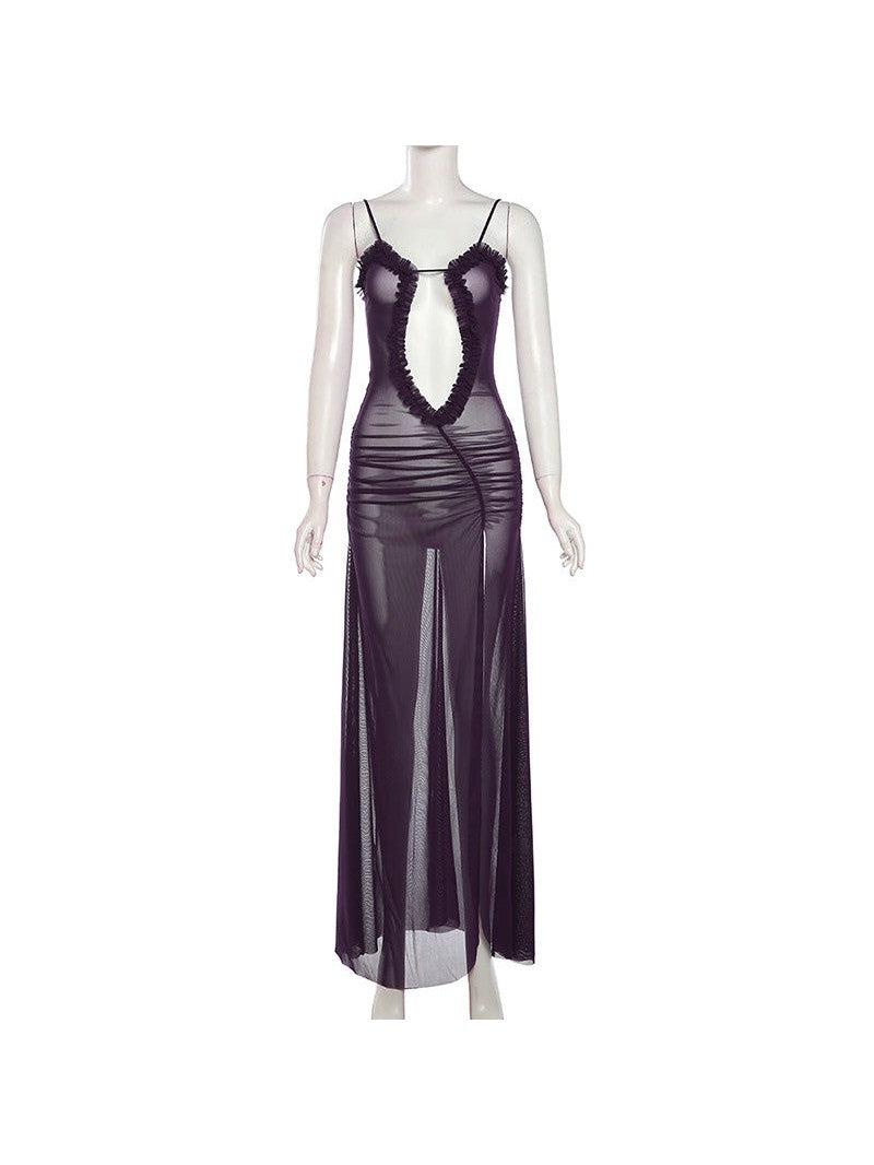 Cutout Suspender Ear Print Loose Fitting Cropped Maxi Dress