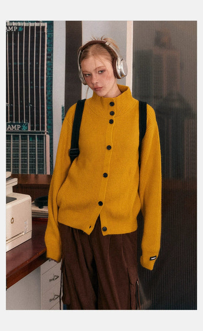 Ribbed Knit Texture Button-up Cardigan