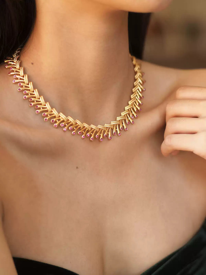 Pearl-adorned Golden Choker Necklace