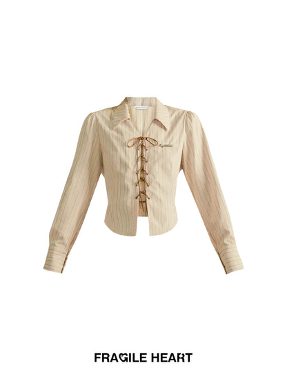 Fragile Heart Preppy Ensemble: Olive Mini Skort, Cream Lace-up Blouse, and Tailored Khaki Blazer Set