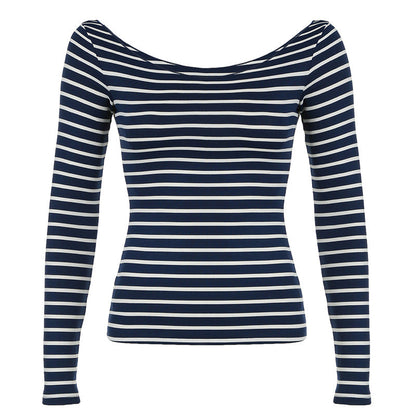 Off Shoulder Striped Lightweight Slim Fit Long Sleeve Blouse Off Shoulder Simple All Match Slim Fit Shirt