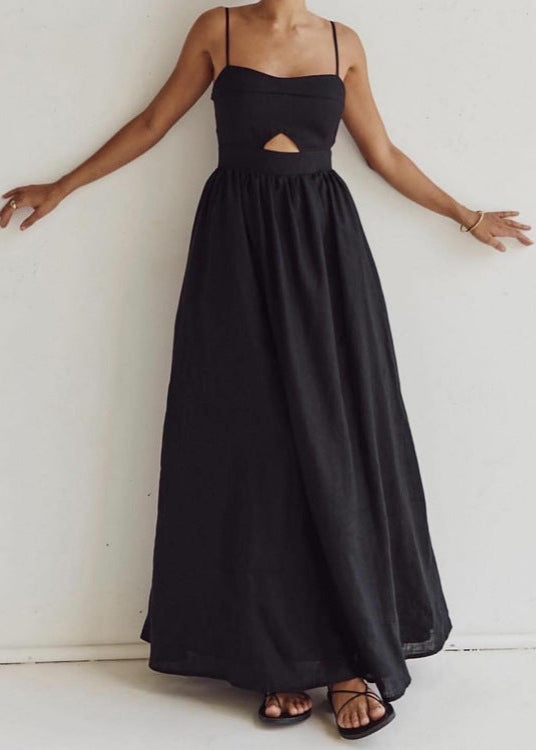 Lucera Cutout Maxi Dress - Black Linen Blend