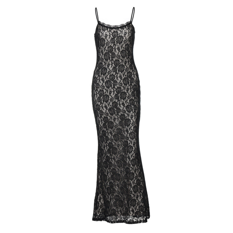 Summer Clothing Lace Stitching Maxi Dress Slim Strap Dress