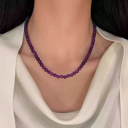 Amethyst Beaded Round Stone Necklace