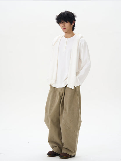 Wide Leg Pleated Dark Denim Pants