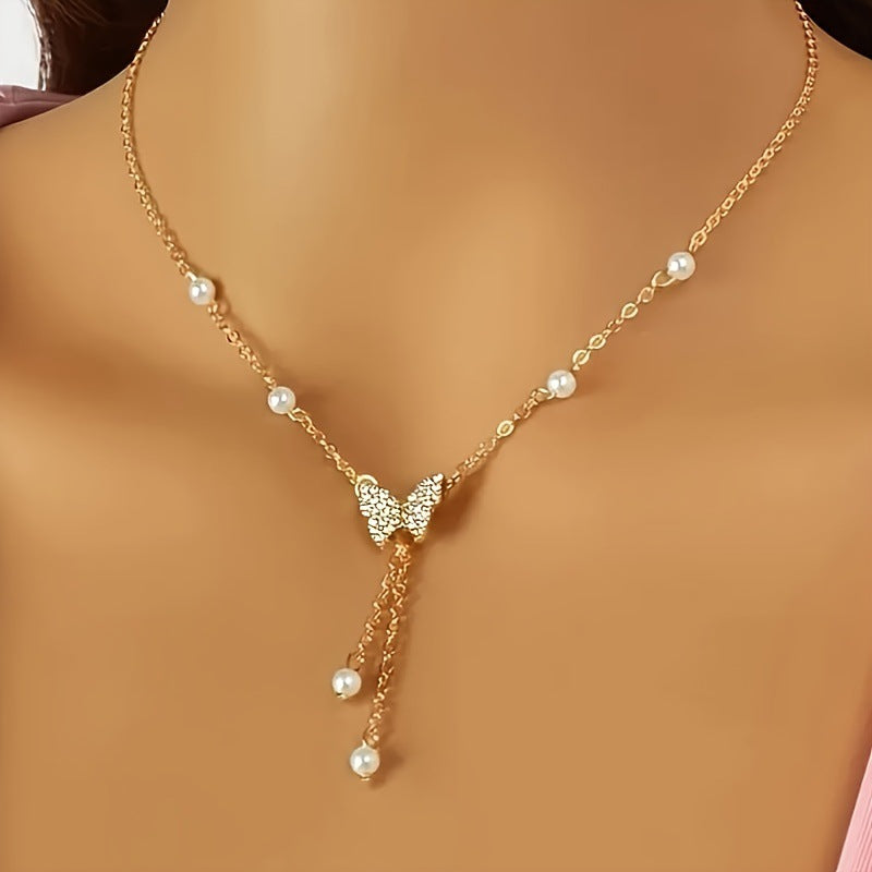 Meklit Pearl Butterfly Choker Necklace