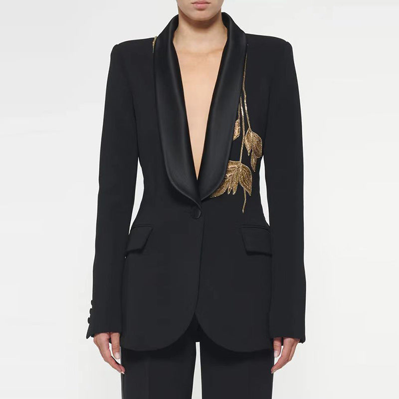 Heavy Industry Beads Slim Flared Pants Two Piece Set
