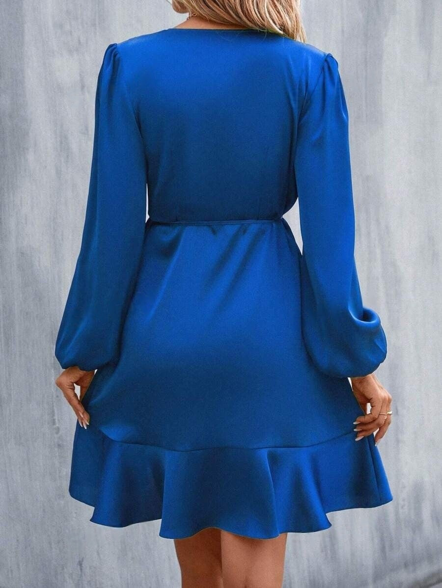 V Neck Dress Satin Waist Tight Low Cut Midi Dress Sweet Clothing