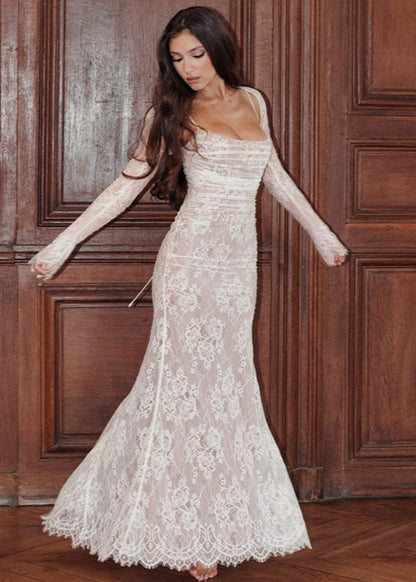 Lace Elegance - Corset-back Maxi Dress