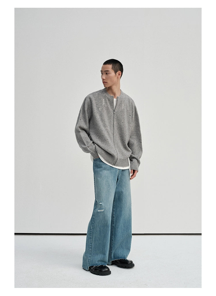 Irregular Distressed Open-knit Cardigan/vest