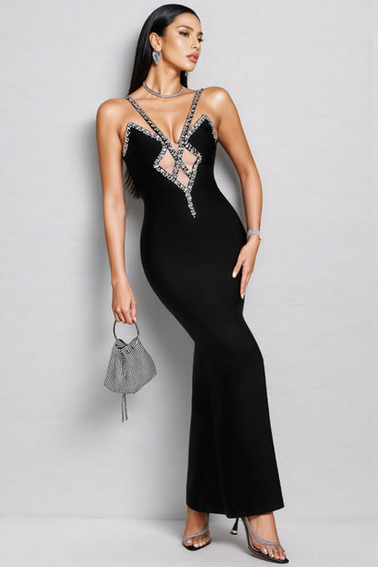 Etta V-neck Studded Mesh Camisole Maxi Dress