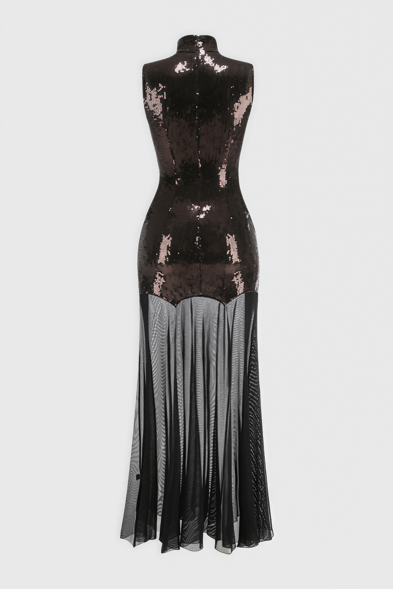 Mayads High Neck Sequin Mesh Maxi Dress