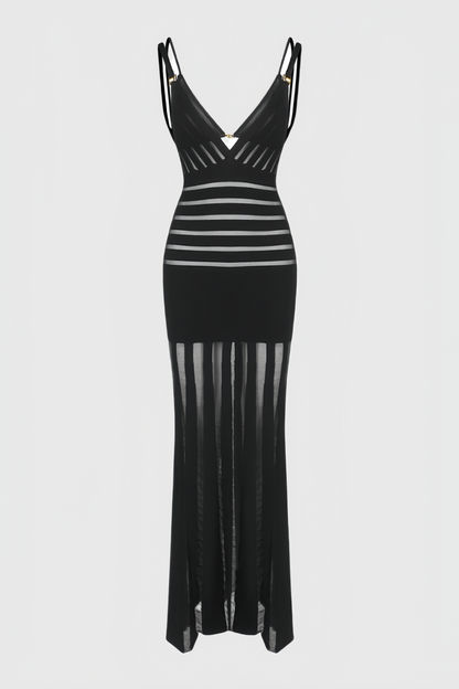 Lakei Black Deep V Openwork Maxi Dress