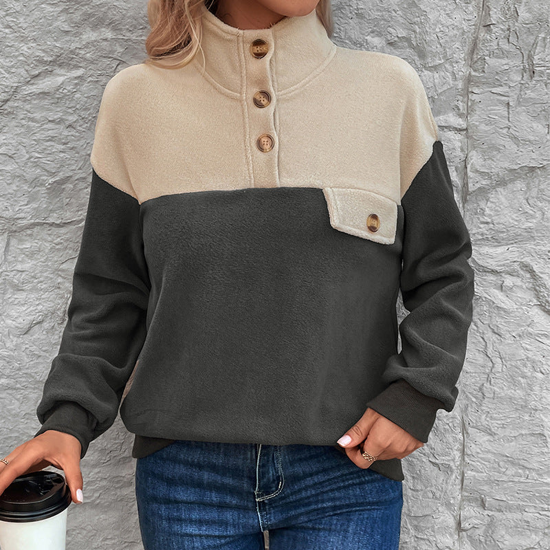Autumn Winter Sweatshirt Stand Collar Long Sleeve Polar Fleece Multicolor Hoodie