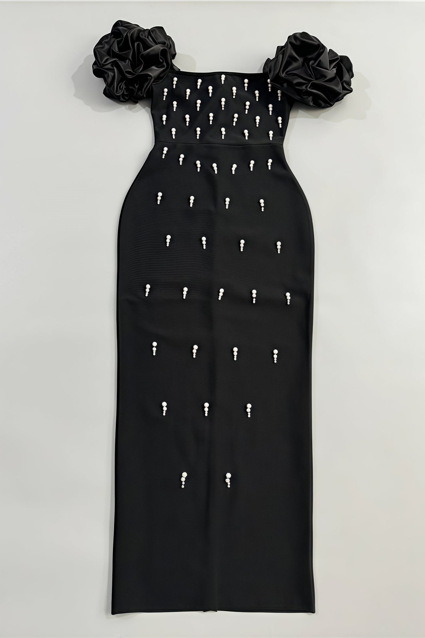 Helesa Off Shoulder Pearl Bandage Maxi Dress