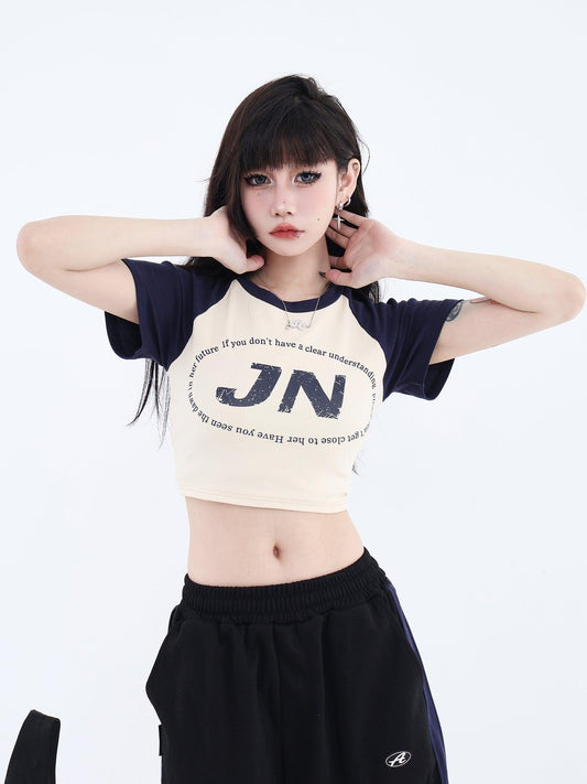 Cropped T-shirt With Logo and Slogan