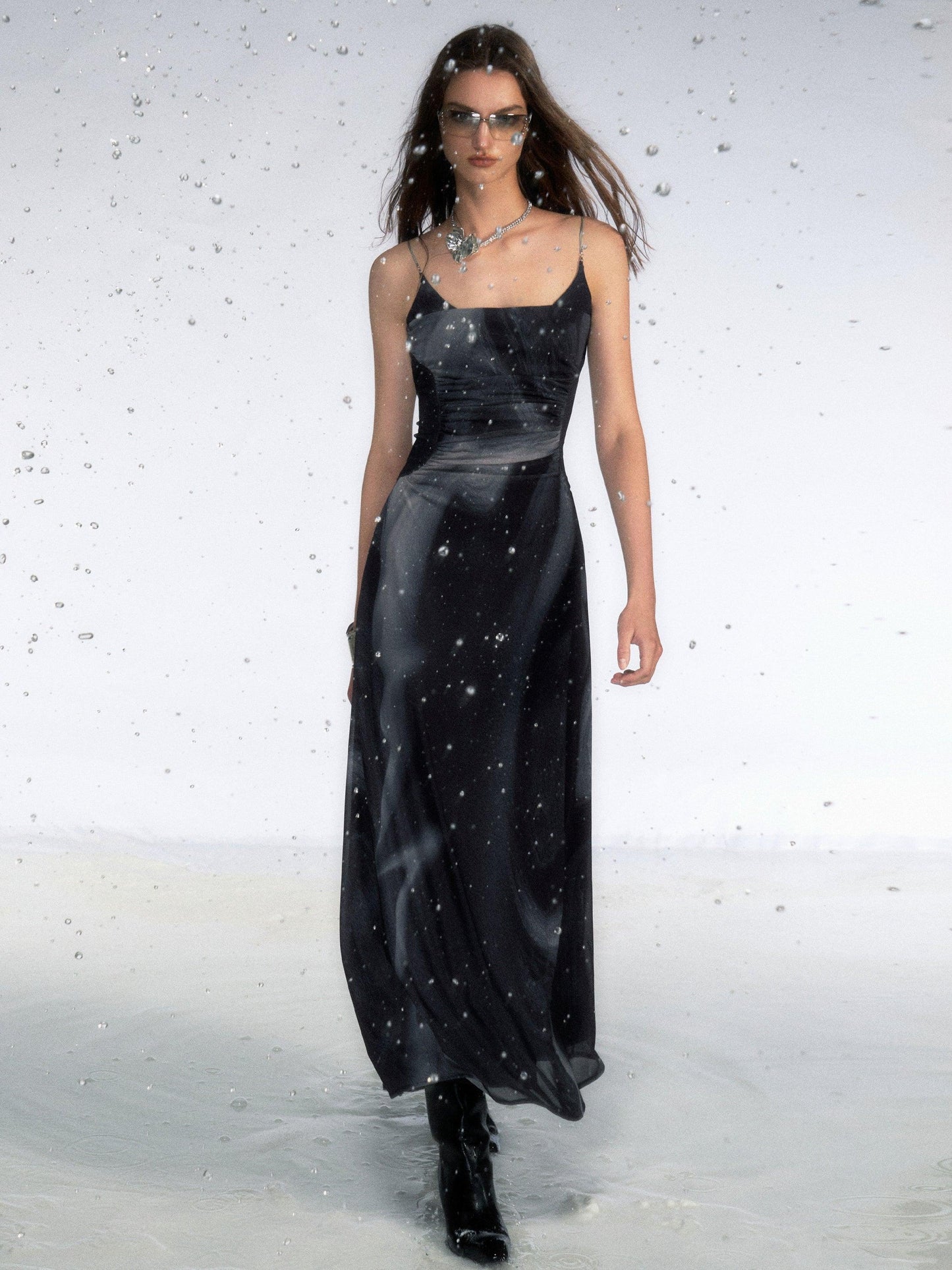 Of Akiva Satin Maxi Dress - Spaghetti Strap A-line Evening Gown With Ruched Waist Detail