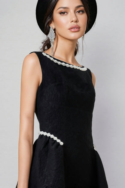 Loretty Sleeveless Flowers Pearl Midi Dress