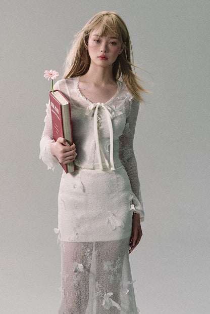 Butterfly Mesh Cardigan/camisole/long Skirt