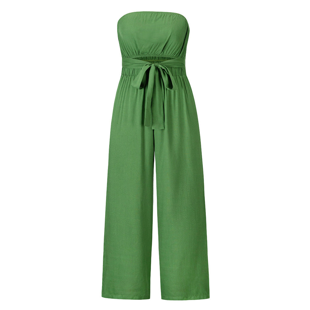 Lace Up Set Summer Tube Top Lace Up Straight Jumpsuit