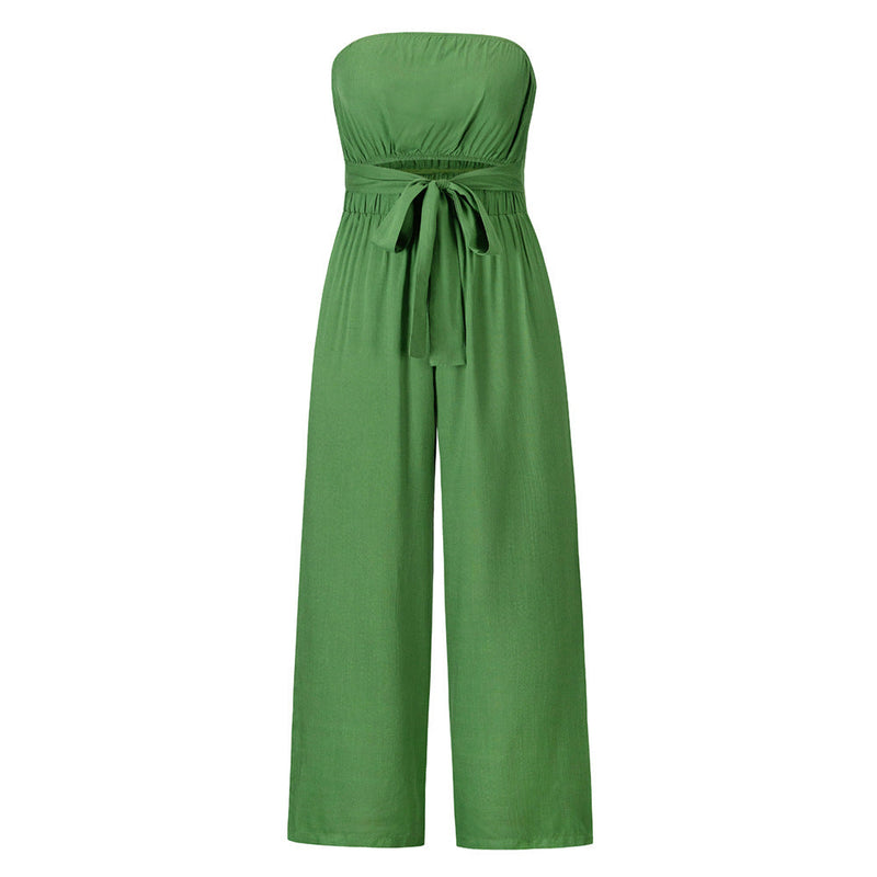 Lace Up Set Summer Tube Top Lace Up Straight Jumpsuit