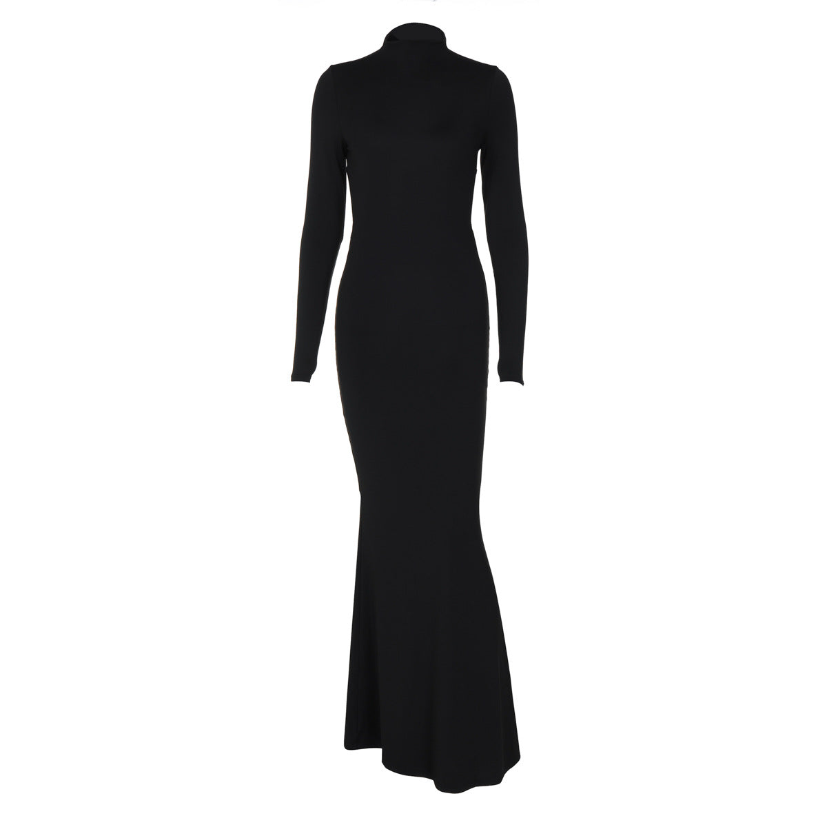 Autumn Color Half Collar Long Sleeve Personalized Bare Back Maxi Dress
