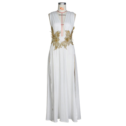 New Maxi Dress Wedding Evening Dress Deep V Plunge Plunge High Slit Part Large Swing Mop Dress