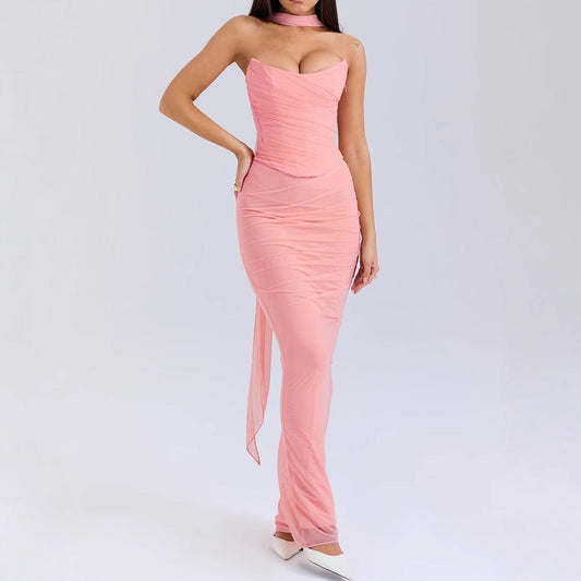 Dress Boning Corset Tube Top Skinny Sheath Skirt Long Skirt Set Autumn Two-piece Set High Grade With Scarf